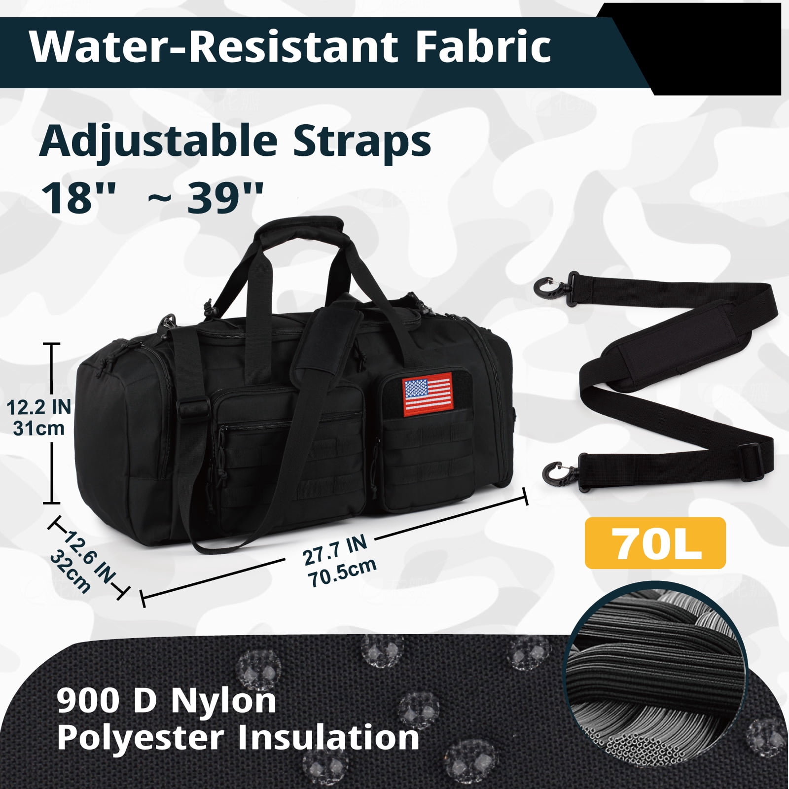 27.7In Gym Bag for Men, 70L Large 3 in 1 Sports Travel Duffle Bag with Shoes Compartment,Water Resistant Travel Backpack Weekender Overnight Bag with Wet Pocket for Women Camping Touring