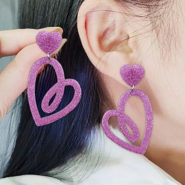 Pendientes de corazón de tinta rosa para San Valentín, pendientes huecos de Europa y Estados Unidos, pendientes coreanos sencillos, pendientes de oreja, pendientes de amor acrílicos para mujer.