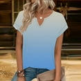 thumbnail image 2 of LNWUY Womens Summer Tops Loose Fit V Neck Trendy Outfits Blouses Gradient Print Tees Casual Short Sleeve Tunic Tops Basic Shirt Blue L, 2 of 6