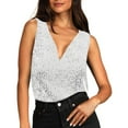 thumbnail image 2 of Lixiuxyad Womens Loose Tank Tops Fashion Sequin Camisole Elegant V Neck Sleeveless Tank Top For Party Club Evening Dress Night Out Casual Wear,White, 2 of 5