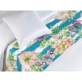 thumbnail image 3 of Floral Design Bed Runner, Dreamy Spring Leafy Flowers Boho with Butterfly Pattern on Stripes, Decorative Accent Bedding Scarf for Hotels Homes & Guest Rooms, Twin, Fern Green Sea Blue, by Ambesonne, 3 of 3