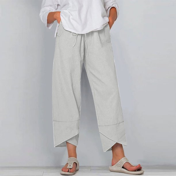 Ichuanyi Liquidación para mujeres Pantalones de color sólido de algodón Pantalones de cintura elástica de algodón Pantalones informales con bolsillo ICHUANYI WER2023081605190