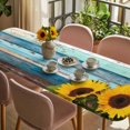 thumbnail image 3 of Spring Sunflowers Table Cloths for 8 Foot Rectangle Tables, Yellow Floral Turquoise Farmhouse Wood Grain Patio Waterproof Elastic Fitted Tablecloths, Washable Rectangular Table Cover for Camping, 3 of 8