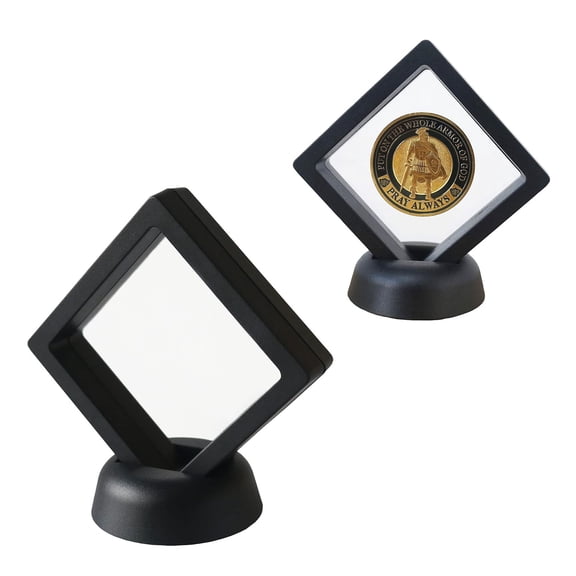 Set of 2 Challenge Coin Holders, 3D Floating Display Case for Military Medals, Jewelry, Coins, Keepsakes, Black Frame