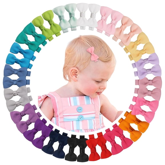 BZCOE Llot Baby Hair Clips 40Pcs Fully Lined Tiny 2" Hair Bows Alligator Clips for Infants and Toddlers in Pairs Soft Fabric Ribbons