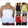 thumbnail image 3 of Gupgi Women Peplum Tube Top Solid Color Strapless Ruffle Bandeau Shirts Off Shoulder Ruched Tops, 3 of 8