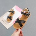 thumbnail image 2 of LNMQLPDBS Girls Sandals Solid Color Adjustable Buckle Leather Open Toe Outdoor Cross Sandals Flat Non-Slip Summer Slippers Shoes Shoes for Girls Casual Trendy Beach Shoes Black 3.5-4 Years, 2 of 8