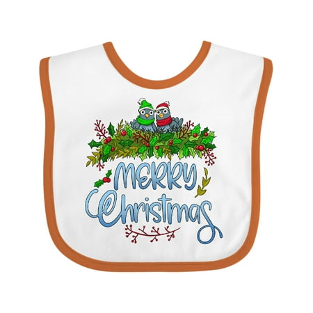 

Inktastic Merry Christmas- Birds Nesting Gift Baby Boy or Baby Girl Bib