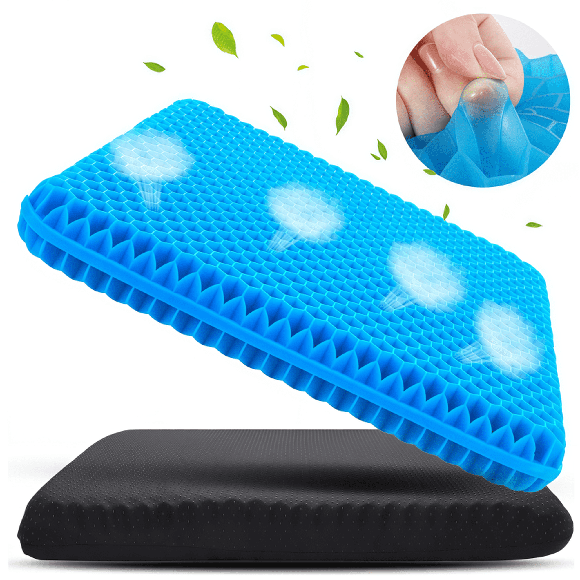 2026 New Gel Seat Cushion for Long Sitting - 16.5" x 14.5" x 2.4" Gel Cushion for People Over 185 lbs, Pressure Relief Cushion for Office Chair, Egg Cushions for Wheelchair, Gel Pad for Car(Blue)