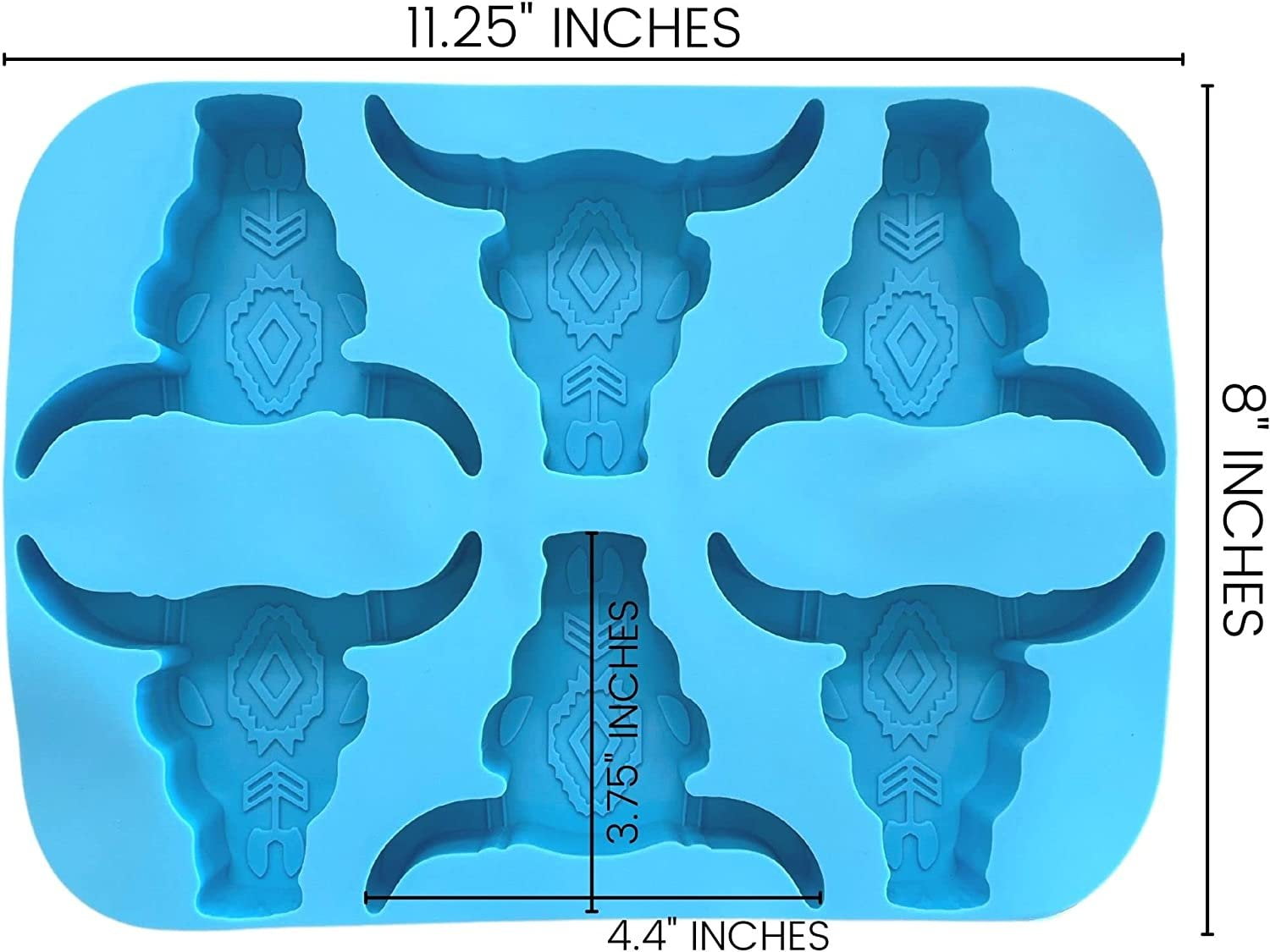 6 Longhorn Freshie Mold Silicone Tray Bulk Wholesale  11.25" Wide x 8" Long x 1" Deep  Multiple Mold for Freshies, Epoxy, Soap  Aztec Bull Skull  Blue Tray Heat Resistant Aroma Unscented Beads