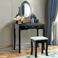thumbnail image 5 of Gymax Vanity Jewelry Wooden Makeup Dressing Table Set with Stool Mirror & 5 Drawers Black, 5 of 10
