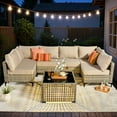 thumbnail image 2 of Ovios 7 Pieces Outdoor Patio Furniture Wicker Conversation Sectional with Solar Lamps Coffee Table for Backyard, 2 of 8