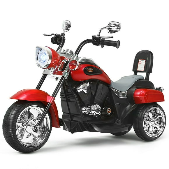 Gymax 6V Enfants Monter sur Chopper Moto Tricycle 3 Roues avec Phare Rouge