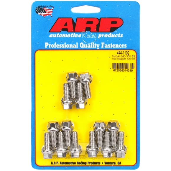 ARP Auto Racing Exhaust Header Bolt 444-1102 For Use With Chrysler; 5/16 Inch Thread Size; .750 Inch Length; Hex Style Head Type; Stainless; Natural; Stainless Steel; Set of 14