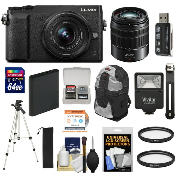 afvoer Nieuwheid kaart Panasonic Lumix DMC-GX85 4K Wi-Fi Digital Camera & 12-32mm & 45-150mm Lens  (Black) with 64GB Card + Battery + Cases + Tripod + Filters + Card Reader +  Cleaning Kit - Walmart.com
