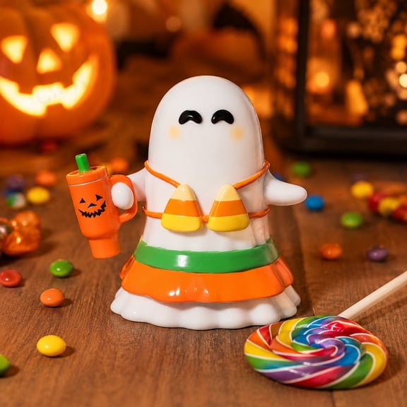 Summerween Halloween Ghost Resin Statue, 2 Styles Cute Ghost Figurine with Pumpkin Costume, Indoor Tabletop & Floating Pool Holiday Decoration