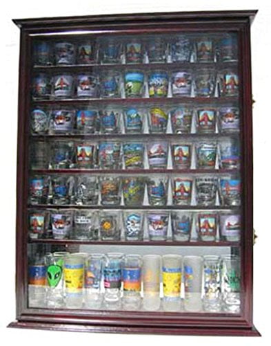 56 Shot Glass Display Case Holder Cabinet  Rack Wall Shadow box Black SC56-BL 