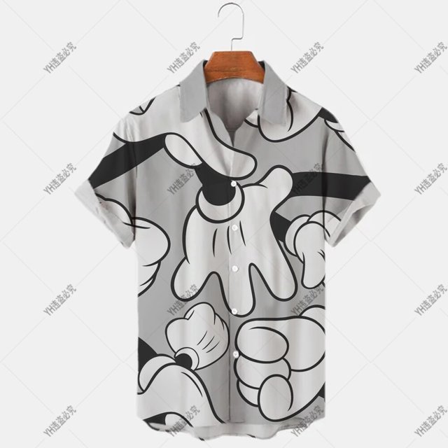 Disney Men's Hawaiian Shirt Short Sleeve Button Cartoon Pattern Mickey Mouse Mickey Print Casual Beach Hawaiian Shirt Plus Size5XL Gao Jinjia LED