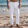 thumbnail image 4 of Men's Linen Blend Drawstring Casual Pants White L, 4 of 6