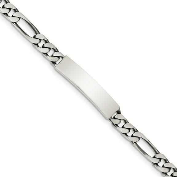 Sterling Silver 8 Inch Antiqued Figaro ID Bracelet - 19.0 Grams - Lobster Claw - Measures 7mm Wide