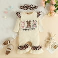 thumbnail image 2 of Edvintorg Happy Easter Baby Clothings Clearance Toddler Baby Girls Easter Romper Fashion Cute Letter Splicing Rabbit Leopard Print Romper Long Sleeve With Hairband 0-18Months, 2 of 7