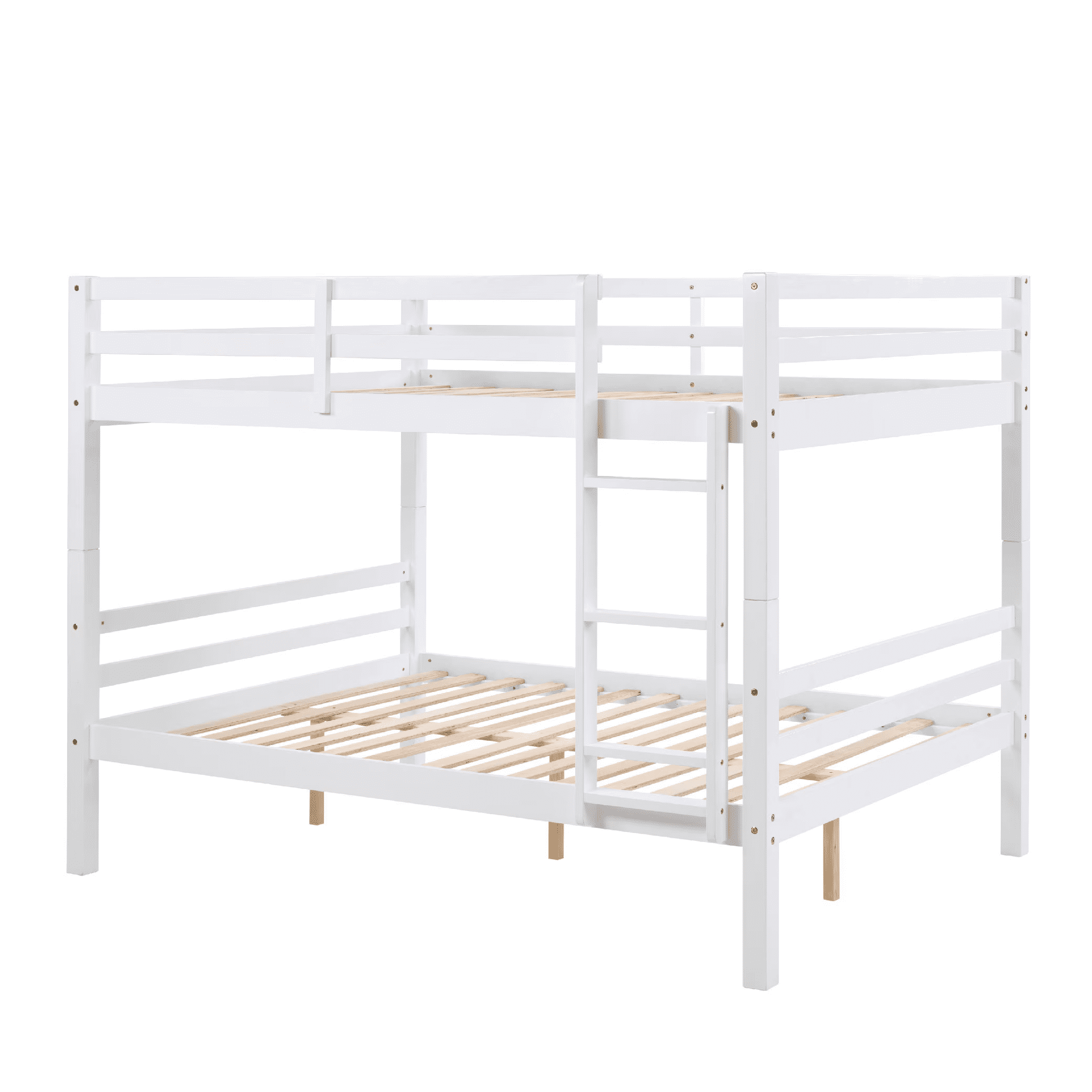 MAYEERTY Full over Full Bunk Bed with Thick Posts, Wooden Bed Frame with High Guardrail and Ladder for Teens, No Box Spring Needed, White
