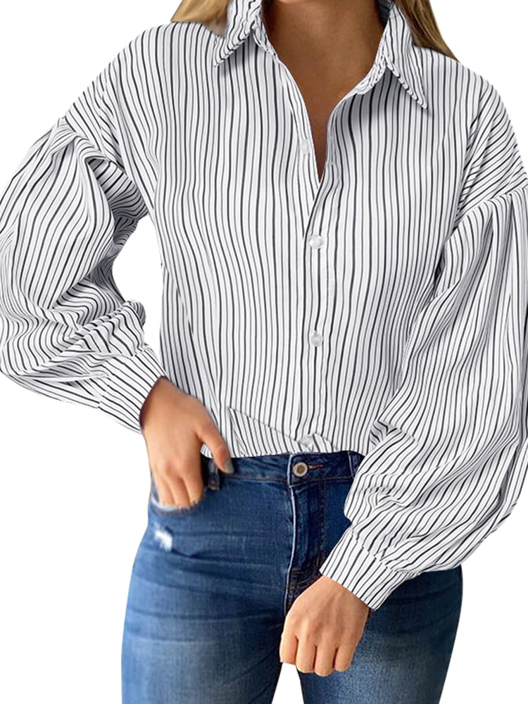 ZANZEA Womens Printed Turn Down Collar Long Sleeve Loose Tunic Tops Shirt Blouse 