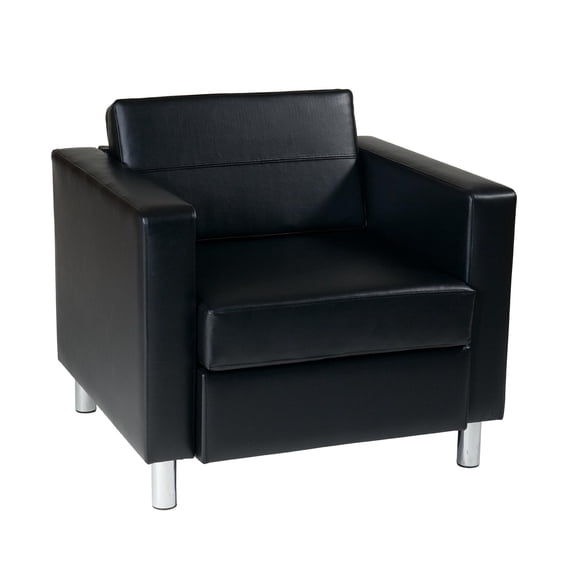 Pemberly Row Contemporary Vinyl Upholstered Barrel Club Chair in Black