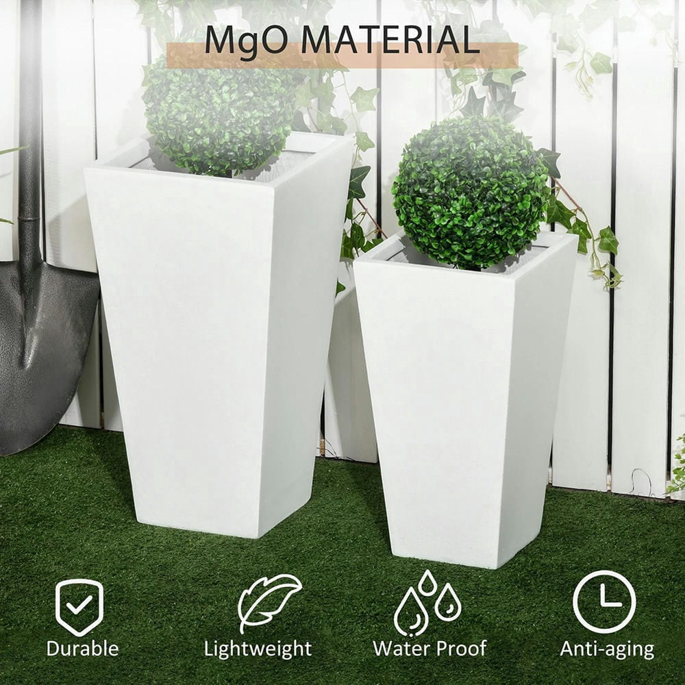 Spaco 22in & 18in 2-Pack Outdoor Planter Set, Flower Pots with Drainage Holes, Durable & Stackable Plant Pot, for Porch, Entryway, Patio, Yard, Garden, White