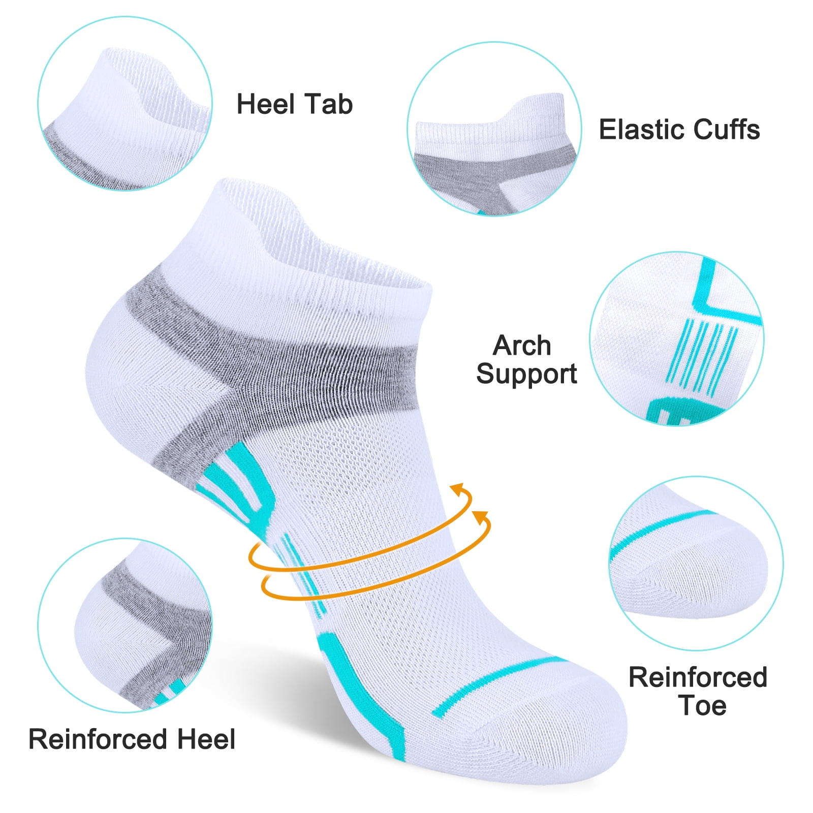 12 Pairs Women Ankle Socks,Lightweight Low Cut Socks for Women Ankle Athletic Sports Running Short Casual Socks White with Tab