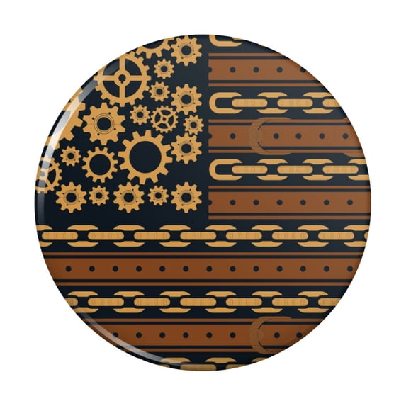 Steampunk American Flag with Gears Belts Chains Kitchen Refrigerator Locker Button Magnet