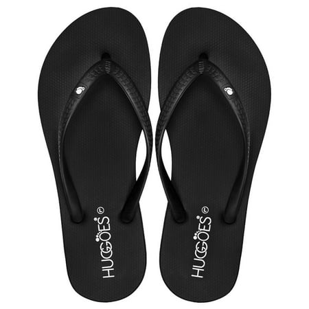 

HUGGOES Ebony Natural Rubber Comfort Flip Flops for Women - Black/Black