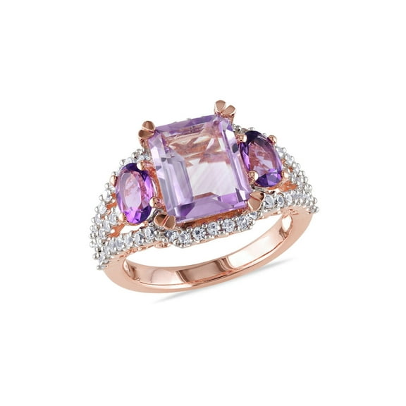 4.69 Carat (Ctw) Rose-De-France and African Amethyst Ring in Rose Sterling Silver for Women