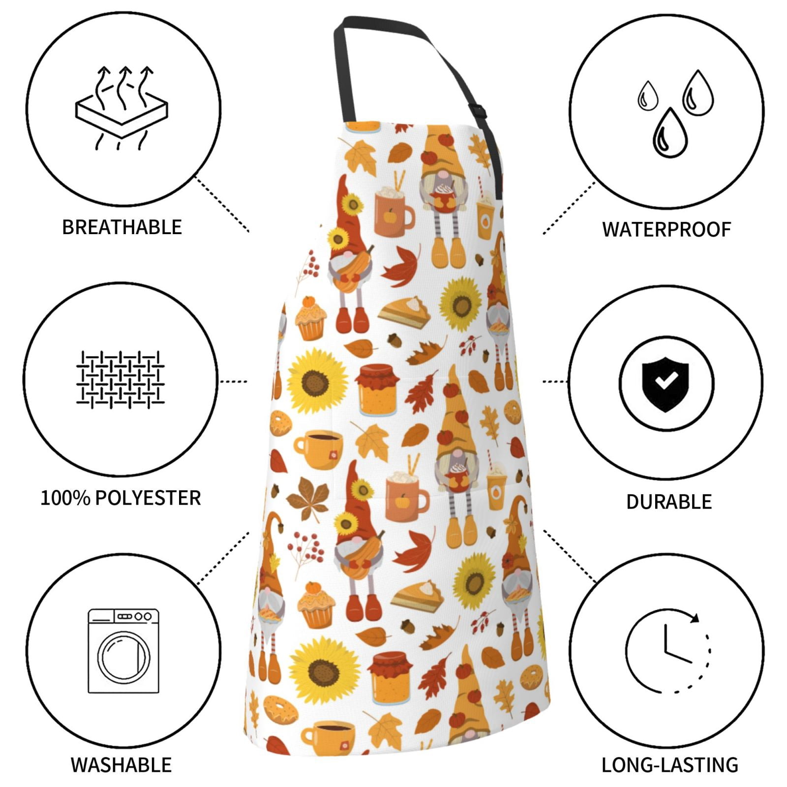 Kdxio Gnomes Autumn Harvest Apron with Pockets Adjustable Kitchen Aprons for Men Women Waterproof Aprons for Cooking,Drawing,Crafting, Baking Household Cleaning