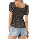 thumbnail image 3 of INSPIRAR CHIC Blusa de Peplum para Mujeres de Manga Corta con Escote Corazón y Pliegues Floral Negra S, 3 of 6