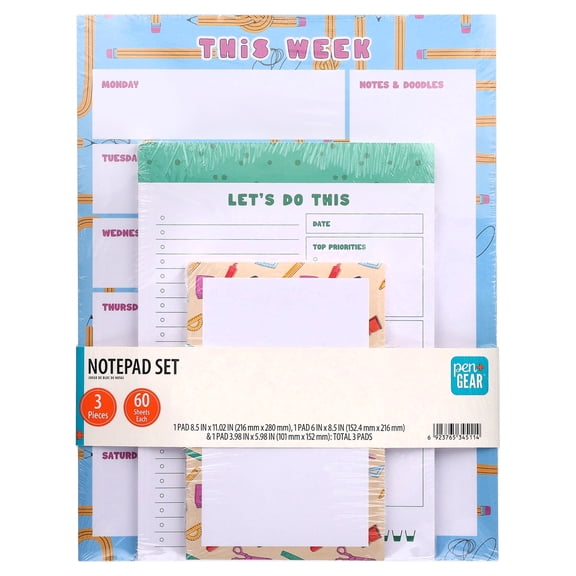 Pen+Gear Pencil Themed Notepad Set, 3 Pieces