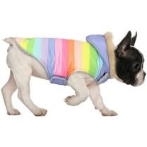 HDE Dog Puffer Jacket Fleece Lined Winter Coat with Harness Hole Pastel Rainbow S