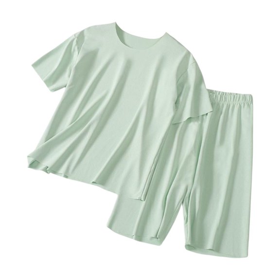 YunPes Girls Soft Plain Pajama Set Lightweight Loose Fit Short Sleeve Shirts and Shorts Breathable Comfy 2 Piece Outfit