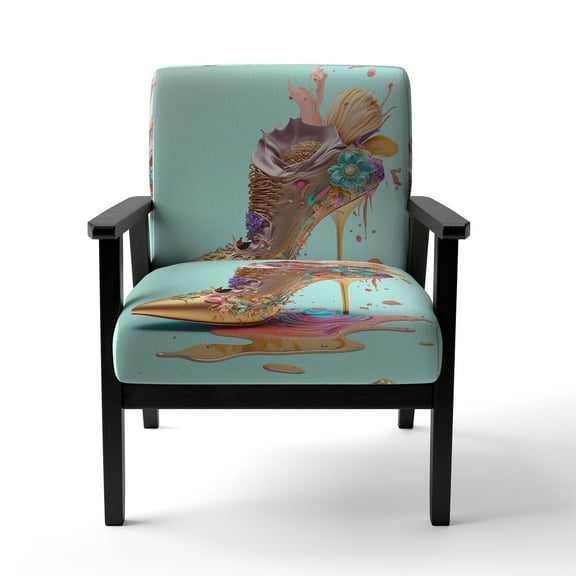 Designart "Azure Floral Stilettos I" Blue Heels Upholstered Accent Chair - Glam Arm Chair For Living Room