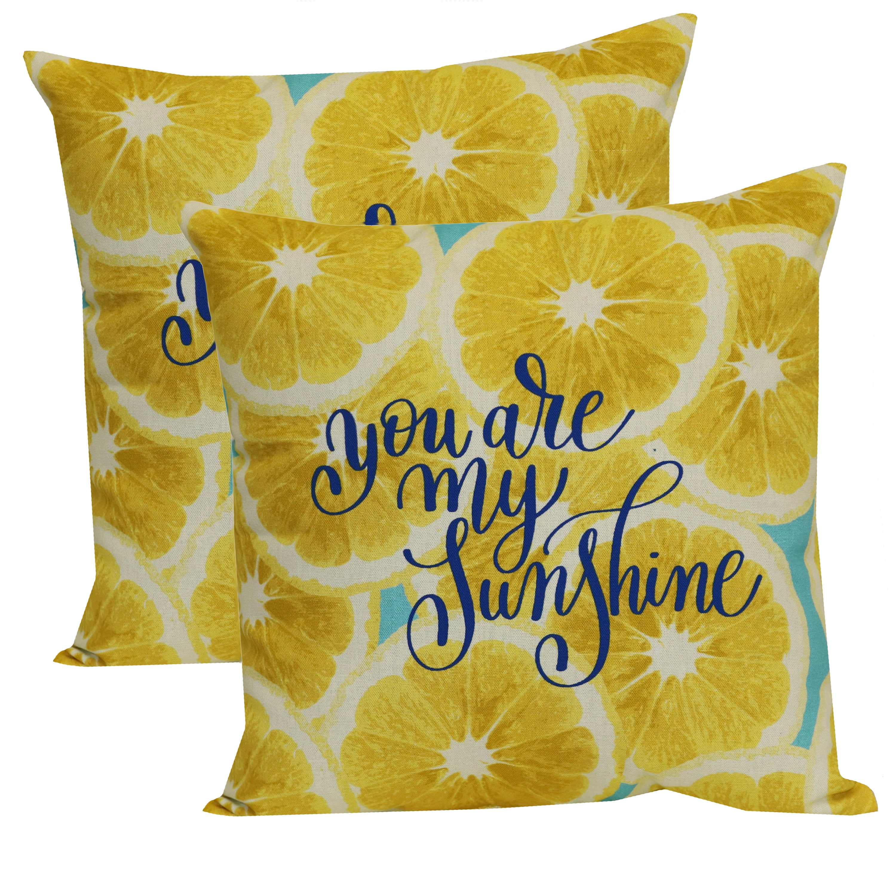 Mainstays Lemon and Teal 16" Outdoor Throw Pillow, Set of ...