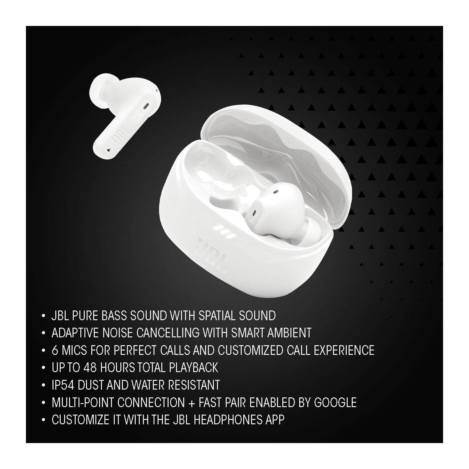 Open Box JBL Tune Beam 2 - True Wireless Noise Cancelling Inner Ear Earbuds - White