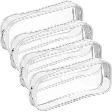 4 Pack Clear Pencil Bag, Clear Exam Pencil Case, Waterproof Plastic Zippered Comestic Storage Pouch, Big Capacity Pencil Bag Make up Cosmetic Bag (White)