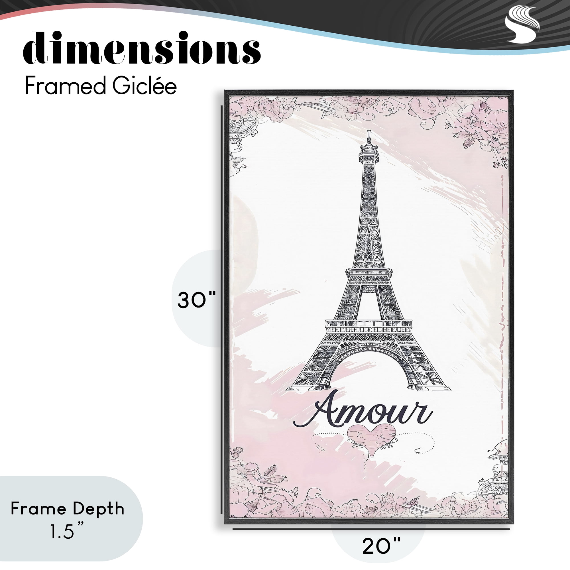 Stupell Industries Amour Vintage Eiffel Tower Black Framed Giclee Art, design by Creative Studio