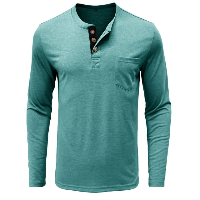 LOVZFMLL Men's Shirts, Solid Casual Button-Front Henley Shirt with Pocket, Essential Versatile, Crew Neck Relaxed Fit Fall Clothes