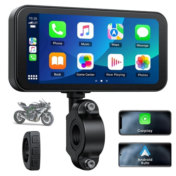Motorcycle Carplay Screen, Wireless CarPlay & Android Auto with Design Mount 6.25 Inch Touchscreen Navigation Bluetooth