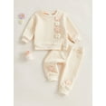 thumbnail image 2 of Baby Girl 2Pcs Fall Outfits Long Sleeve 3D Flower Split Tops + Pants Set Toddler Clothes, 2 of 5