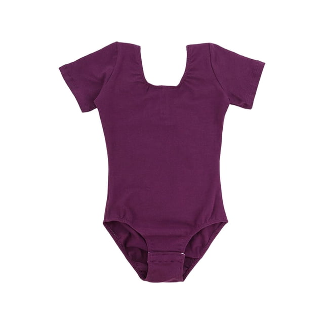 Langgg Tenue de Danse Ballet Extensible pour Enfants, Douce pour la Peau, Classique, Col Rond, Justaucorps Combinaison Douce Tenue de Danse Costume Léotard Violet 2TG