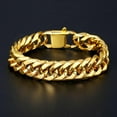 thumbnail image 4 of 15mm Curb Rombo Link Bracelet For Men 316L Stainless Steel Chain Gold, 4 of 5