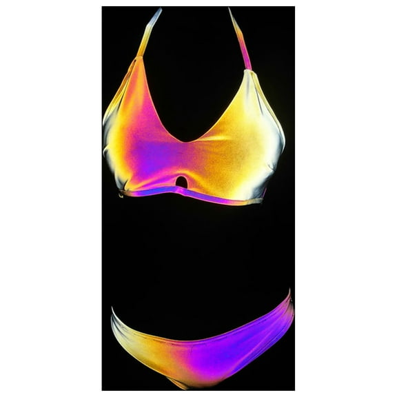 Taylonsss Clearance Women's Cool Colorful Reflective Split Swimsuit Women's Tie Up Bikini Set