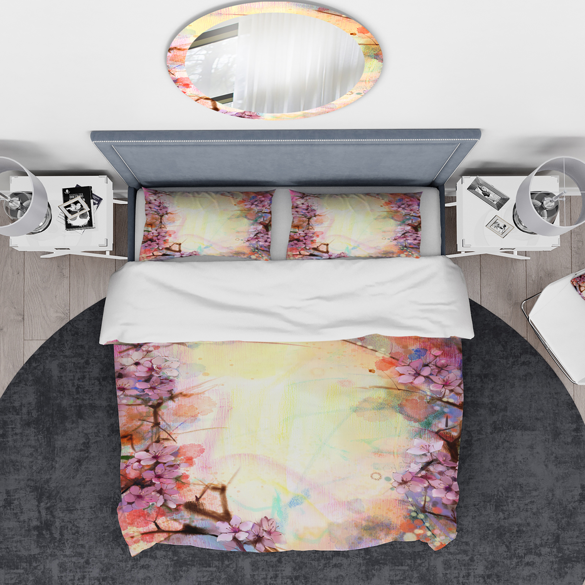 Designart 'Pink Sakura on Blurred Background' Traditional Duvet Cover Set